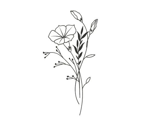 Petunias Tattoo Design, Petunia Drawing Simple, Ipomoea Tattoo, Double Flower Tattoo, Petunia Flower Drawing, Petunia Tattoo Simple, Flowers Intertwined Tattoo, Petunia Flower Tattoo, Petunia Tattoo