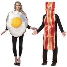 Bacon And Eggs Costume, Bacon Costume, Egg Costume, Funny Couple Costumes, Popular Halloween Costumes, Eggs And Bacon, Couple Costume, Funny Costumes, Halloween Costumes For Couples