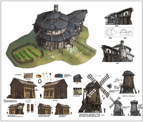 TERA concept art, Red Hong on ArtStation at https://www.artstation.com/artwork/OGB1y Farmer House, Medieval Houses, Building Concept, Arte Cyberpunk, 3d Modelle, Building Art, Fantasy House, Fantasy City, Fantasy Places