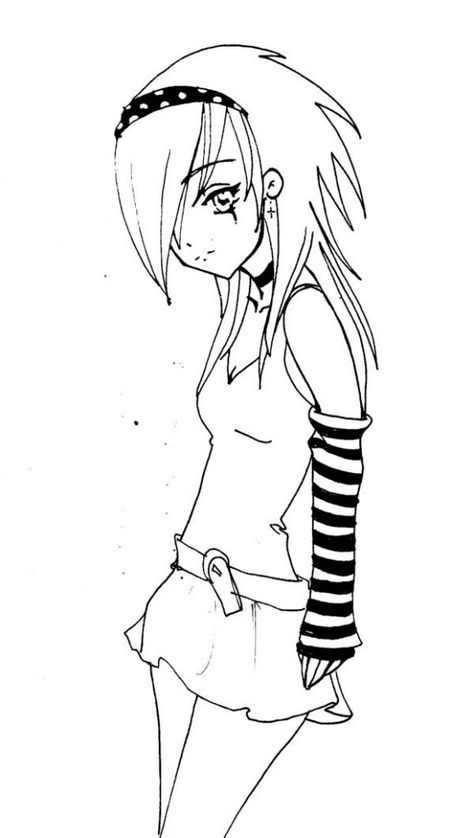 Printable Emo Coloring Pages | Coloring Me Wolf Emo, Coloring Anime, Coloring Pages For Teenagers, Sketch Template, 90 Anime, Emo Girl, Emo Art, Outline Drawing, Coloring Page Ideas