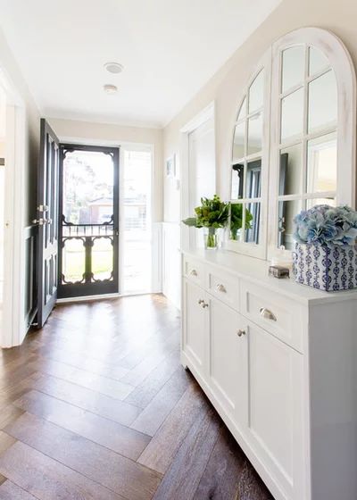 Hamptons Entryway Front Entry, Hamptons Entrance Door, Hamptons Entrance, Brick Hamptons House, Hamptons Entryway, Hamptons Brick Home, Front Entry, Home Reno, White Decor