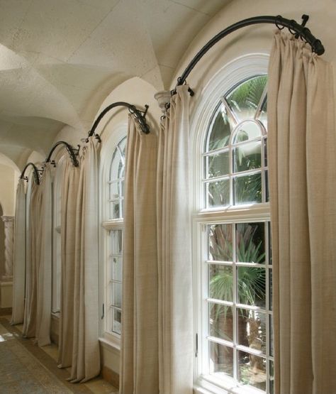 arched window curtain rod - Arch Window Curtains To Choose Depend On What You Want To Achieve In The Room – Best Design for Room Half Circle Window, Arched Window Coverings, Half Moon Window, Curtains For Arched Windows, Curved Curtain Rods, Arched Window Treatments, Palladian Window, Moon Window, Window Treatments Ideas