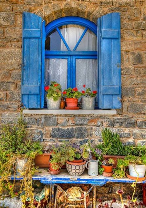 Blue Shutters, Beautiful Windows, Old Windows, Window Shutters, Window View, Old Doors, Window Boxes, Unique Doors, Beautiful Doors