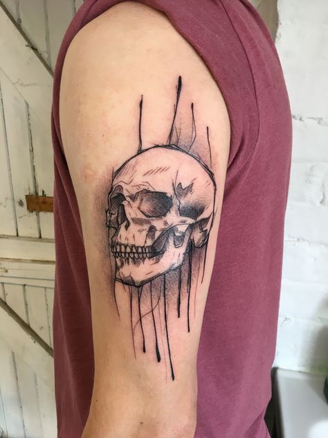 Side Skull Tattoo, Skull Profile Tattoo, Music Skull Tattoo, Skull Tattoo Placement, Skull Tattoo Arm, Skull Tattoos Men, Skull Shoulder Tattoo, Ap Tattoo, Skull Arm Tattoo