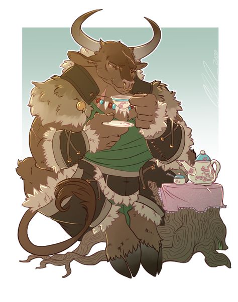 Yak Character Design, Highland Cow Minotaur, Minotaur Oc, Minotaur Character Design, Dnd Races Character Design, Minotaur Dnd, Dnd Races, Dungeons And Dragons Characters, Dnd Art