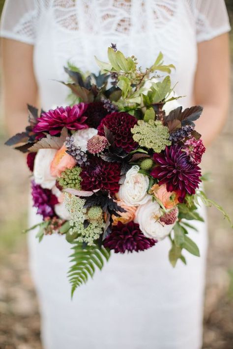 Plum and Purple Flower Wedding Bouquet – shared by Field and Florist 2015 Wedding Trends, Pantone 2015, Woodland Wedding Inspiration, Fern Wedding, Fall Purple, Enchanted Garden Wedding, Purple Wedding Bouquets, Late Summer Weddings, Marsala Wedding