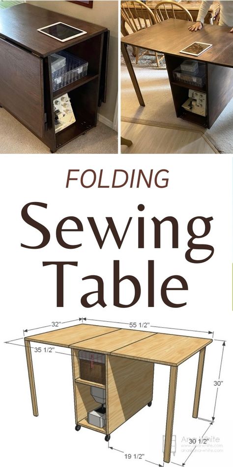 Folding Sewing Table, Diy Sewing Table, Projek Kayu, Craft Table Diy, Sewing Space, Woodworking Plan, Sewing Rooms, Sewing Table, Woodworking Plans Free