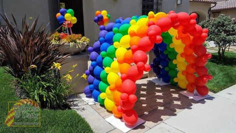 Rainbow balloon walkway Balloon Walkway, Arch Walkway, Church Aisle Decorations, 14th Birthday Party Ideas, Rainbow Balloon Arch, Church Aisle, Rainbow Parties, Rainbow Balloons, 14th Birthday