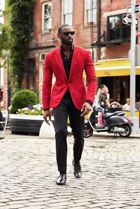 Black Oxfords Outfit, Black Men Suits, Large Mens Fashion, Christmas Outfit Casual, Red And Black Outfits, Black Outfit Men, Red Outfits, Blazer Outfits Casual, Men In Black