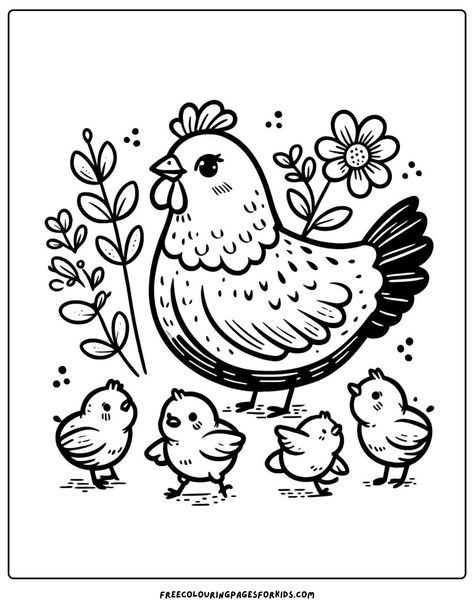 Folk Art Coloring Pages, Free Planner Pages, Bunny Coloring, Farm Coloring Pages, Mother Hen, Free Kids Coloring Pages, Kid Coloring Page, Bunny Coloring Pages, School Coloring Pages