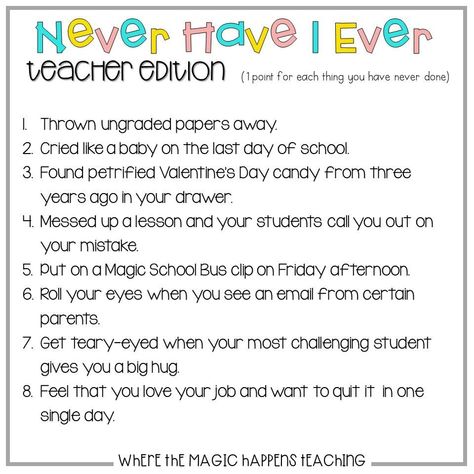 You Have Been Penned, Never Have I Ever Teacher Edition, Teacher Workroom, Team Treats, Principal Ideas, Coaching Resources, Vice Principal, Mentor Teacher, Sunshine Committee