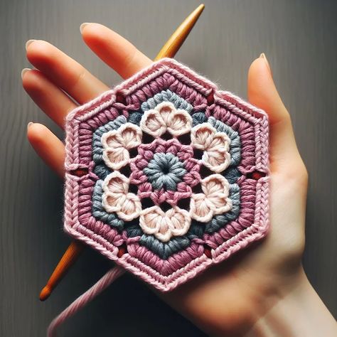 Make Beautiful Crochet Hexagons: 43 Designs for Every Skill Level Small Hexagon Crochet Pattern, Crochet Hexagon Animals, Hexagon Granny Square Pattern Free, Hexagon Granny Square Pattern, Granny Hexagon Crochet, Crochet Hexagon Pattern, Hexagon Crochet Blanket, Granny Square Hexagon, Crochet Caplet