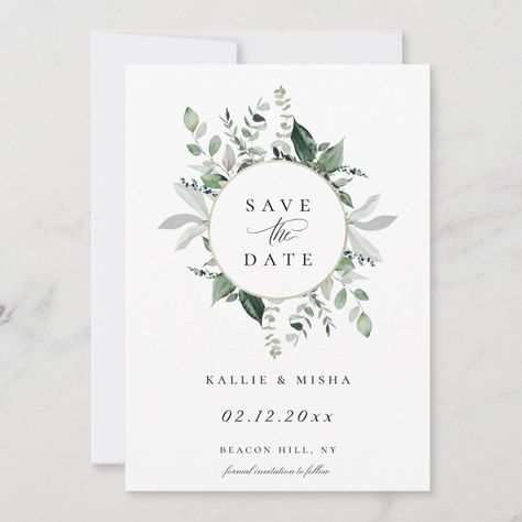 Natural Botanic Foliage Frame Save The Date Announcement | Zazzle Green Eucalyptus Wedding, Silver Invitation, Rustic Save The Dates, Wedding Magnet, Green Eucalyptus, Circle Frame, Wedding Announcement, Eucalyptus Wedding, Classic Wedding Invitations