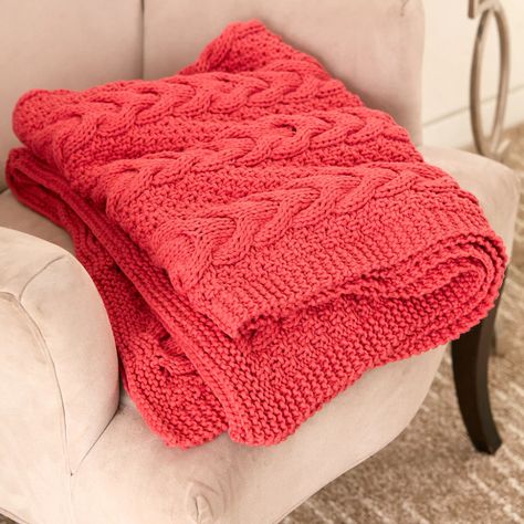 BernatÂ® Maker Home Decâ„¢ Cable Ready Blanket Cable Blanket, Cables Blanket, Cable Knit Blankets, Cable Knitting Patterns, Cable Knitting, Knitted Blanket, Knitted Afghans, Chunky Knit Blanket, Knitted Baby Blankets