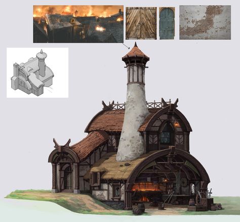 e Fantasy Blacksmith Shop, Blacksmith Building, Viking Blacksmith, Viking Houses, Blacksmith Workshop, Viking House, Viking Shop, Woodland Cottage, Fantasy Shop