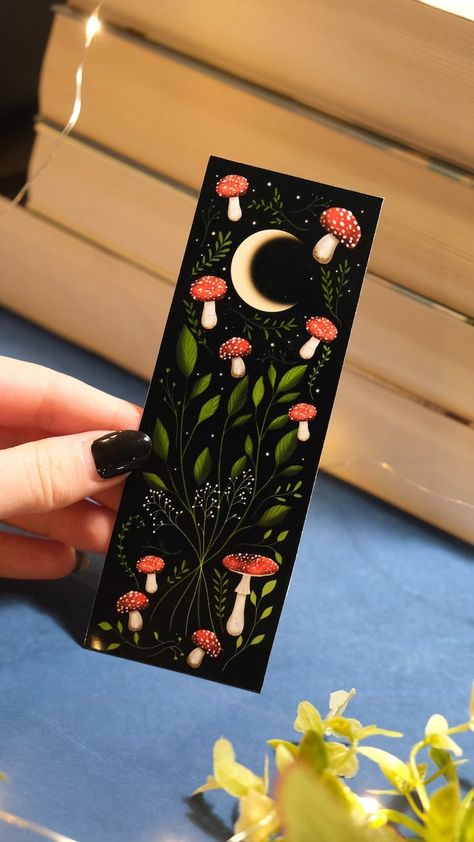 Forest Bookmark, Witchy Bookmarks, Mushroom Bookmark, Moon Bookmark, Forest Core, Bookmark Printing, Shop Photography, Tiny Studio, Dark Cottagecore