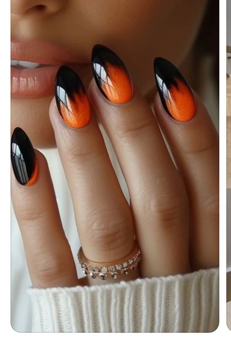 Orange And Black Ombre Nails, Black Ombre Nails, Peach Nails, Halloween Acrylic Nails, Fancy Nails Designs, Black Ombre, Black Nail, Delicate Beauty, Nails 2024