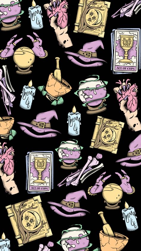 Cute Spooky Lockscreen, Background Affirmations, Pastel Goth Wallpaper, Wiccan Wallpaper, Halloween Phone Wallpaper, Witch Painting, Chibi Girl Drawings, Mushroom Wallpaper, Witchy Art