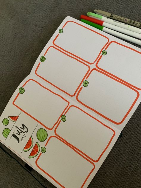 Watermelon Bullet Journal Theme, Watermelon Bujo Theme, Bujo Watermelon, Watermelon Bullet Journal, Bullet Journal Hand Lettering, Bujo Themes, Watermelon Theme, Journal Weekly Spread, Planner Themes