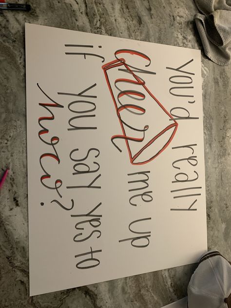 Cheer Hoco Proposal Posters, Homecoming Proposal Ideas For Cheer, Hoco Poster Ideas Cheerleader, How To Say Yes To Hoco Poster, Hoco Sign Ideas For Cheerleaders, Boyfriend Signs Sports, Asking A Cheerleader To Hoco, Homecoming Poster Ideas For Cheerleader, Best Hoco Signs