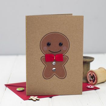 Man House, Man Card, Fun Christmas Cards, Gingerbread People, Gingerbread Decorations, Christmas Gingerbread Men, Christmas Gingerbread House, Button Eyes, Red Paper