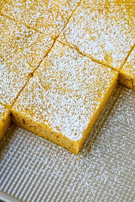 This is the best way to make pancakes for a crowd! Just pour the batter into a sheet pan, baked a slice! #pancakes #pancakerecipes #sheetpan #breakfast #pumpkin Meyer Lemon Bars, Meyer Lemon Recipes, Spring Recipes Dessert, Layer Bars, Whisky Drinks, Lemon Bars Recipe, Lemon Squares, Whiskey Cocktails, Meyer Lemon