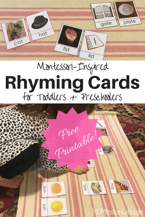 Montessori-Inspired Rhyming Cards for Toddlers & Preschoolers [Free Printable!] – MOMtessori Life Montessori Printables Free, Preschool Rhyming, Homeschool Topics, Montessori Mom, Montessori Board, Flashcards For Toddlers, Montessori Printables, Montessori Elementary, Montessori Lessons