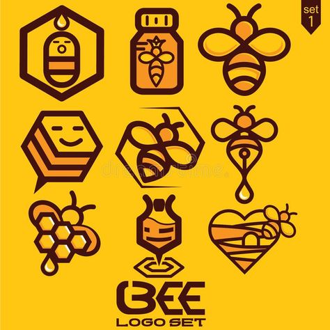 Bee logo set stock illustration Dna Artwork, Bee Farming, Logo Bee, Ninja Logo, Honey Logo, Bee Logo, Honey Drops, Honey Packaging, Owl Logo