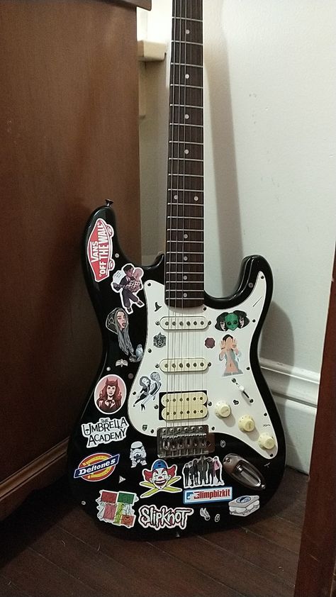 Guitar With Stickers, Acoustic Guitar Music, Electric Guitar Design, Guitar Obsession, Cool Electric Guitars, Guitar Art, Custom Guitars, Music Aesthetic, Guitar Design