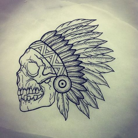 Tattoo draw | Tattoo | Pinterest Drawing Feathers, Indian Skull Tattoos, Tumblr Drawings, Indian Skull, Indian Tattoo, Weird Tattoos, Skull Tattoo Design, Indian Head, Design Tattoo