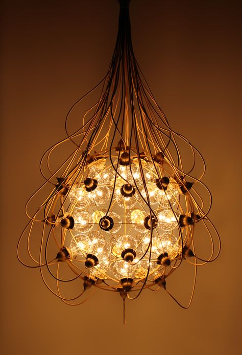 THE BIRTH GOLD / design by h220430 Urban Industrial Decor, Orb Chandelier, Steampunk Lighting, Steampunk Lamp, Sculpture Metal, Diy Lamp, Cool Lighting, Light Art, Hanging Lamp