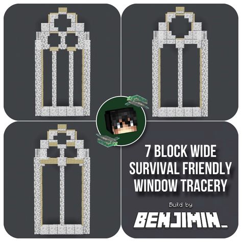 SURVIVAL FRIENDLY! 7 block wide gothic plate tracery windows in Minecraft! 💪🏻 As requested 🫶 Which one do you like the most? Swipe for full pictures ➡️ Show some love and support if you like what you see <3 _____________________________________ 🪷FOLLOW me @Official_Benjimin for more! 🌱COMMENT to tell me what you think! 🌿LIKE and SAVE to show me your support! _____________________________________ 🥨Built on @bakery.builders 🍞IP: play.bakery.builders _____________________________________ ... Minecraft Circle Window, Minecraft Stained Glass Window, Minecraft Gothic Castle, Minecraft Gothic Builds, Medieval Statue, Minecraft Cathedral, Dwarven Kingdom, Minecraft Window, Minecraft Spawn