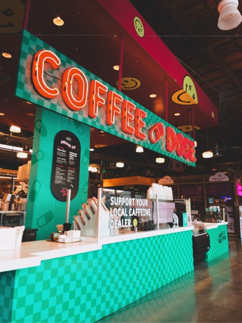 Coffee Shop Retro Design, Spooky Coffee Shop, Groovy Coffee Shop, Retro Coffee Shop, Punk Coffee Shop, Indie Coffee Shop Aesthetic, Eclectic Wall Decor, 80s Vibes, Coffee Stands