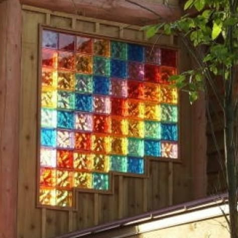 colored block Colored Glass Block, Wall Separator, Glass Blocks Wall, Glass Block Windows, L'art Du Vitrail, Glass Brick, Making Glass, Glass Block, Rainbow Glass