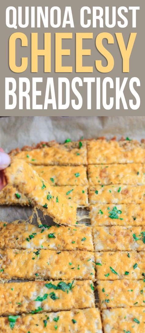 These Quinoa Crust Cheesy Breadsticks are an amazing gluten-free healthy substitute for garlic bread without flour - easy to prep & a real crowd pleaser! #glutenfree Substitute For Garlic, Bread Without Flour, Quinoa Crust, Quinoa Pizza Crust, Healthy Mashed Potatoes, Bread Garlic, Cheesy Breadsticks, Gluten Free Pizza Crust, Sweet Potato Fries Baked