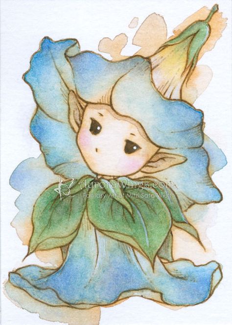 Morning Glory Sprite by aruarian-dancer on DeviantArt Flower Sprite, Medieval Core, Arte Doodle, Fairy Drawings, Fantasy Drawings, Ink Watercolor, Bearded Iris, Flower Fairies, Flower Fairy