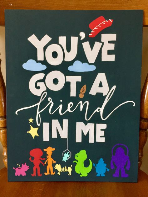 DIY Toy Story canvas Disney Diy Painting Canvas, Toy Story Painting Ideas, Toy Story Canvas Painting, Disney Character Paintings On Canvas, Toy Story Canvas, Toy Story Painting, Graduation Canvas, Disney Canvas Paintings, Disney Painting