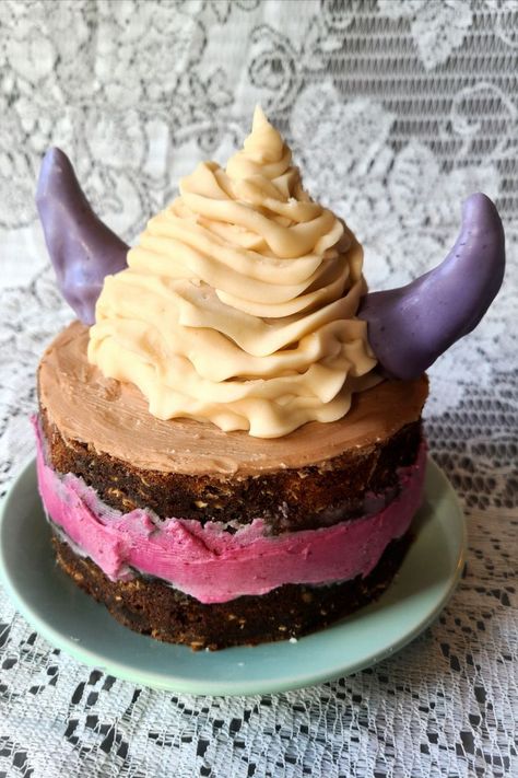 Monster Cake By Simmering Starfruit Monster Cake Zelda, Fantasy Recipes, Zelda Cake, Wild Recipes, Amazing Chocolate Cake, Zelda Party, Processor Recipes, Purple Cake, Coffee Buttercream