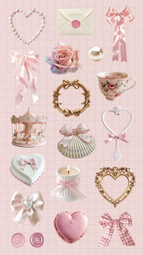 Editable coquette collage element design set | premium image by rawpixel.com / Ning Coquette Elements, Coquette Collage, Canva Editing, Pink Scrapbook, Aesthetic Heart, Rose Aesthetic, Rabbit Illustration, Element Design, Heart Rose