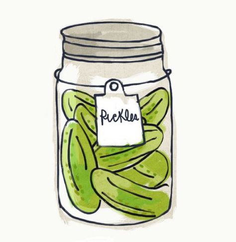 Pickles Illustration, Pickle Ideas, Mason Jar Tattoo, Jewish Tattoo, Jar Of Pickles, Beachy Wallpapers, Doodle Icons, Recipe Drawing, Cooking Book