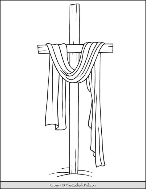 Lent Coloring Page Cross Draped - TheCatholicKid.com Cross With White Cloth, Cross Painting, Cross Coloring Page, Cross Drawing, Colors For Toddlers, Cross Pictures, Free Coloring Sheets, Easter Religious, Easter Coloring Pages