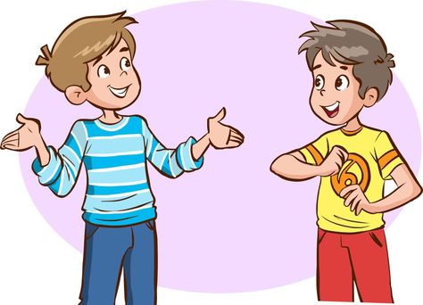 Easy English Conversation, Illustration Art Kids, School Creative, Kids Talking, Character Vector, English Fun, Cartoon Boy, Two Kids, Kids Clipart