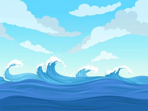 Ocean surface wave background | Premium Vector #Freepik #vector #background #water #cloud #waves Sea Illustration Art, Waves Cartoon, Sea Vector, Ocean Surface, Underwater Cartoon, Sea Surface, Underwater Background, Wave Drawing, Ocean Storm