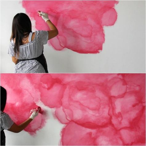 [VIDEO TUTORIAL] How to Stencil a DIY Watercolor Mural - Painting Pink Floral Wall Art with Large Wall Stencils from Royal Design Studio Watercolor Wall Paint Diy, Salon Wall Mural, Diy Painted Wall Mural, Abstract Wall Mural Diy, Pink Floral Wall, Watercolor Mural, Large Wall Stencil, Watercolor Art Diy, Diy Wall Painting