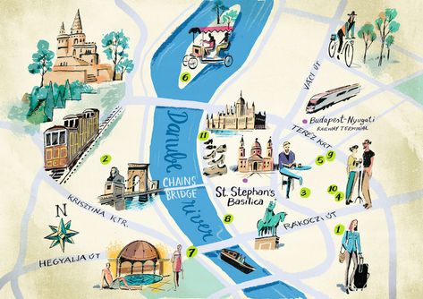 Lonely Planet Traveller (UK) Perfect Weekend Maps on Behance Budapest Map, Spring Roll Bowls, Illustrated Maps, Budapest Travel, Graphic Design Brochure, Illustrated Map, Budapest Hungary, City Maps, Map Design