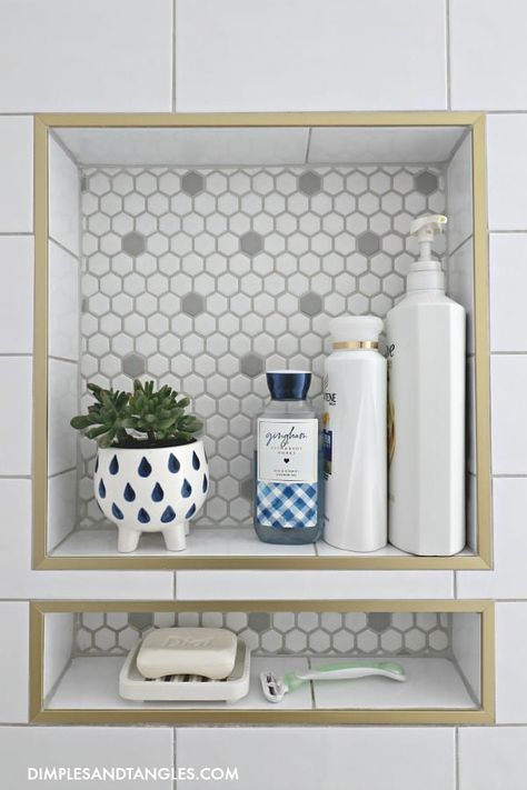 Shower Tile Trim, Tile Trim Ideas, Niches Ideas, Niche Shelves, Wall Niches, Tile Shower Niche, Niche Decor, Bathroom Organization Ideas, Bathroom Niche