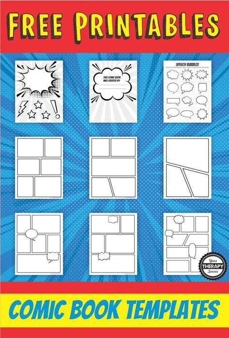 Printable Comic Strip Template: A Free Resource for All Ages - Your Therapy Source Free Comic Strip Template, Comic Strip Bulletin Board, Cartoon Strip Template, Printable Comic Template, Diy Comic Book Crafts, Free Comic Book Template, Comic Book Template Free Printable, Comic Strip Illustration, Comic Drawing Styles