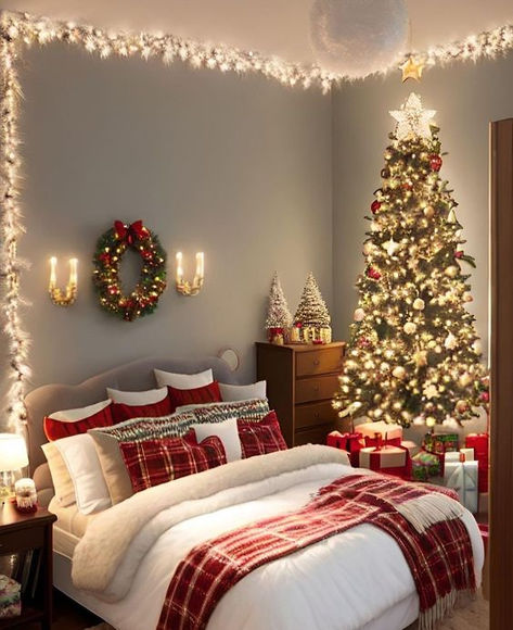 See what Christmas color palette best suits your home’s interior. Christmas Room Inspiration, Holiday Bedroom Decor, Room Christmas Decor, Holiday Room Decor, Room Decor Christmas, Holiday Bedroom, Living Room Christmas, Winter Bedroom, Christmas Color Palette