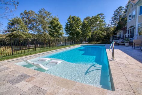 Fiberglass Pool With Wood Deck, Fiberglass Rectangle Pool, Corinthian 16 Fiberglass Pool, Beach Entry Fiberglass Pool, Fiber Glass Pool Ideas Backyard, Rectangle Fiberglass Pool Ideas, White Fiberglass Pool, Fiberglass Pool Ideas Backyards, Fiber Glass Pool Ideas