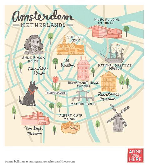 Amsterdam Map, Amsterdam Trip, Illustrated Maps, Oopsy Daisy, Educational Wall Art, Fabric Wall Decals, Euro Trip, Amsterdam Travel, World Traveller